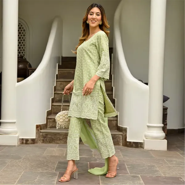 Pista_Green_Chikankari_Embroidered_Kurta_Pant_&_Dupatta_For_Women