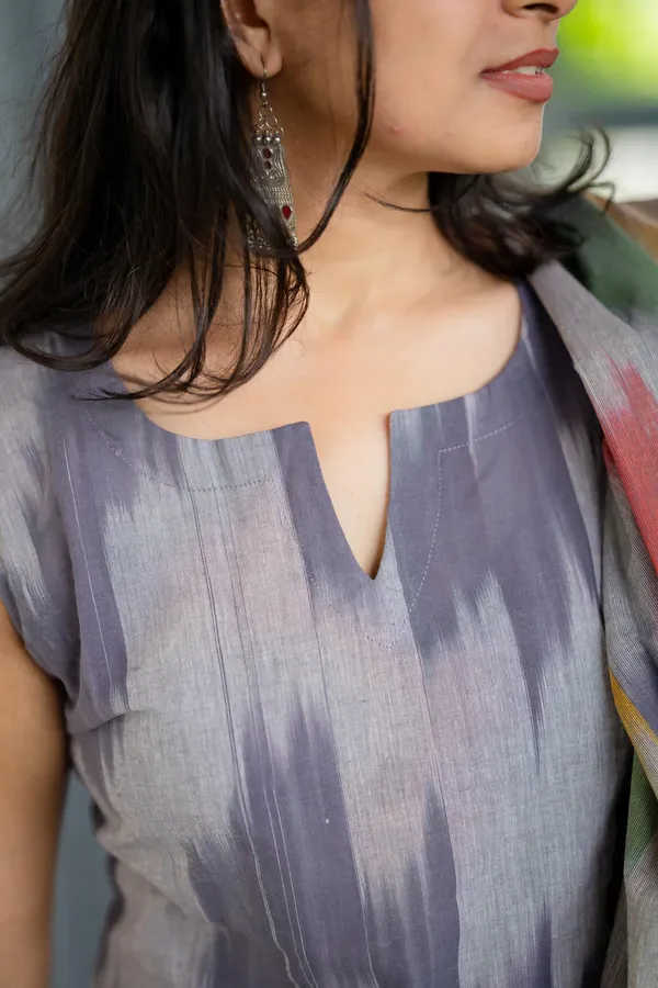 Ikkat_South_Cotton_Handloom_Kurti_Pant_&_Dupatta_For_Women