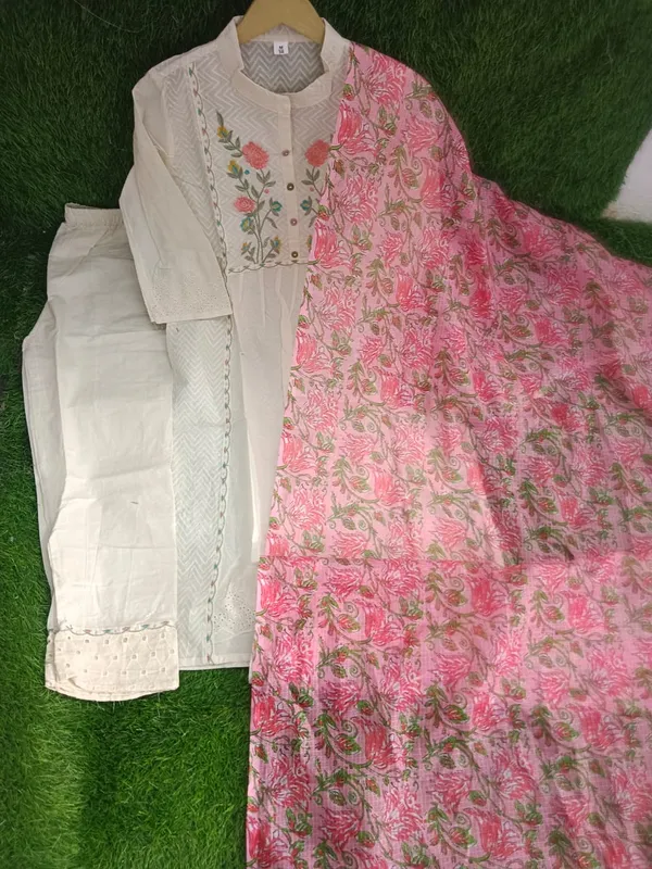 Cotton_Dobby_Self_Zikzak_&_Schiffli_Kurta_Pant_With_Dupatta_For_Women