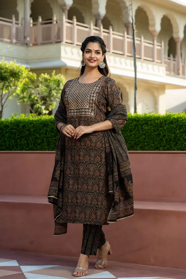 Cotton_Ajrakh_Printed_Sequence_Adda_&_Embroidered_Kurta_Pant_&_Dupatta_For_Women