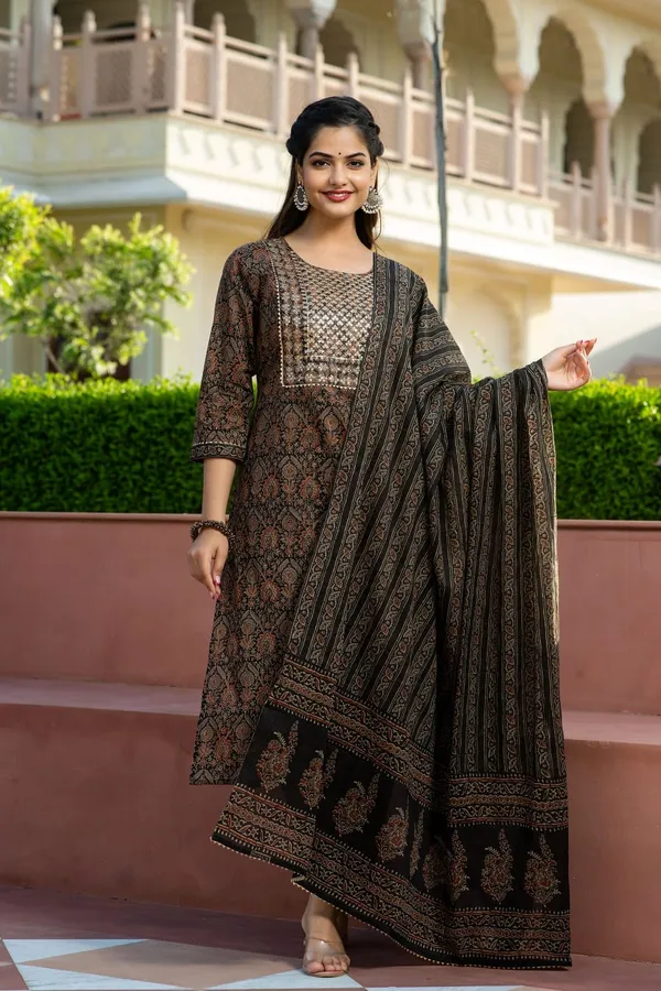 Cotton_Ajrakh_Printed_Sequence_Adda_&_Embroidered_Kurta_Pant_&_Dupatta_For_Women