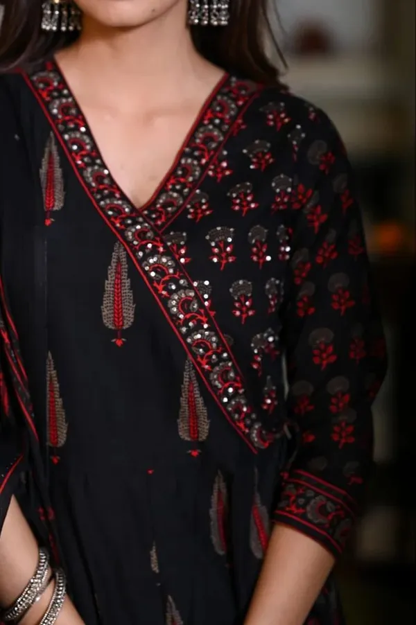 Cotton_Sequence_Katha_Printed_&_Embroidered_Angrakha_Anarkali_Suit_For_Women