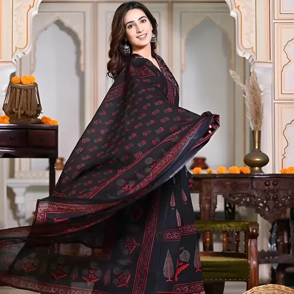 Cotton_Sequence_Katha_Printed_&_Embroidered_Angrakha_Anarkali_Suit_For_Women