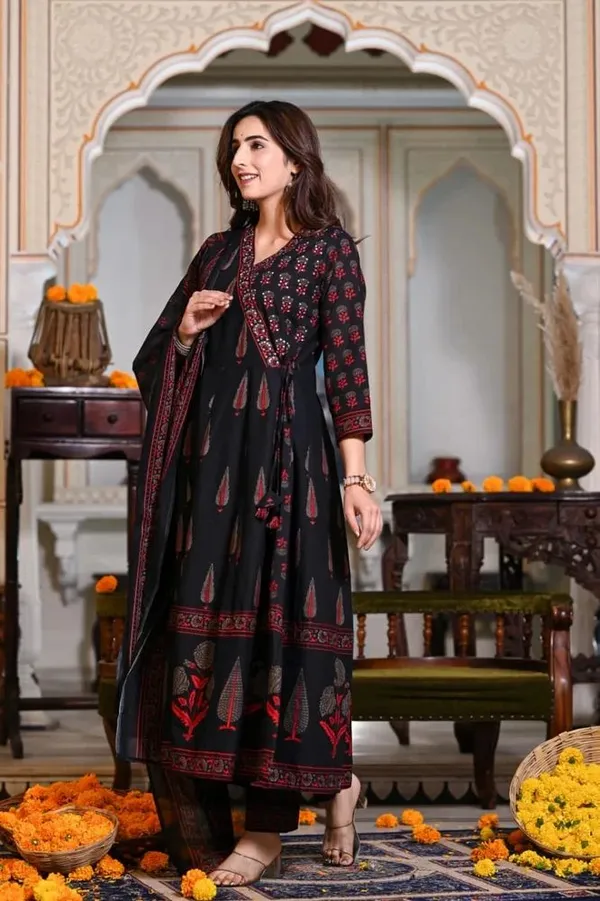 Cotton_Sequence_Katha_Printed_&_Embroidered_Angrakha_Anarkali_Suit_For_Women