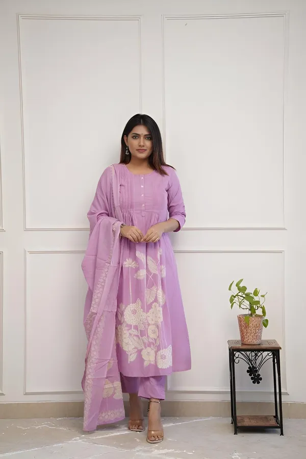 Purple_Cotton_Printed_Weaving_&_Printed_Kurta_Pant_With_Dupatta_For_Women