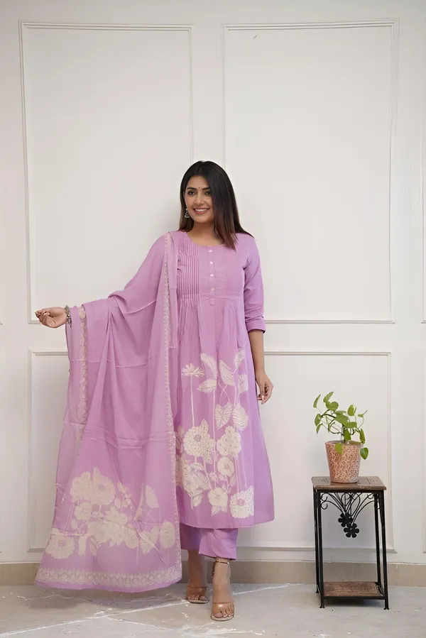 Purple_Cotton_Printed_Weaving_&_Printed_Kurta_Pant_With_Dupatta_For_Women