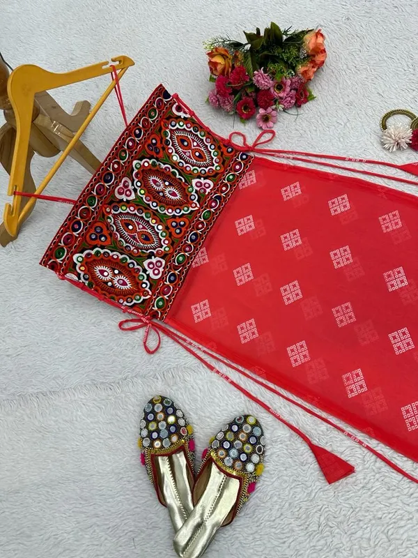 Red_Georgette_Real_Mirror_Work_Shoulder_Straps_Kurti_For_Women