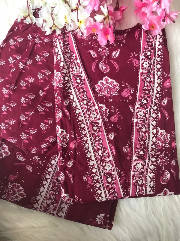Red_Cotton_Block_Print_Kurta_Pant_With_Dupatta_For_Women