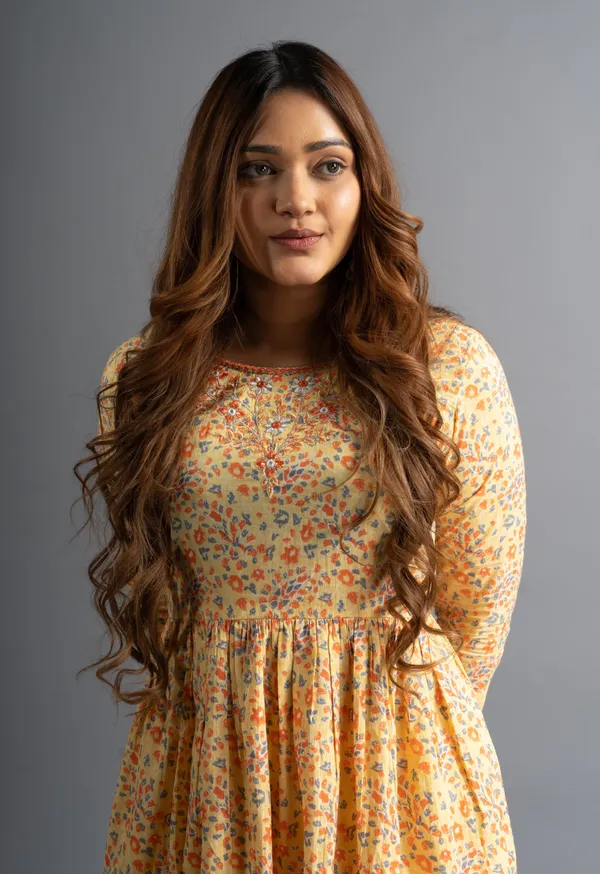 Floral_Printed_&_Embroidered_Flared_Kurta_With_Pants_&_Dupatta_-_Yellow_(Set_Of_2)_For_Women