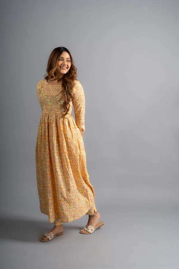 Floral_Printed_&_Embroidered_Flared_Kurta_With_Pants_&_Dupatta_-_Yellow_(Set_Of_2)_For_Women