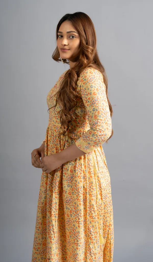 Floral_Printed_&_Embroidered_Flared_Kurta_With_Pants_&_Dupatta_-_Yellow_(Set_Of_2)_For_Women
