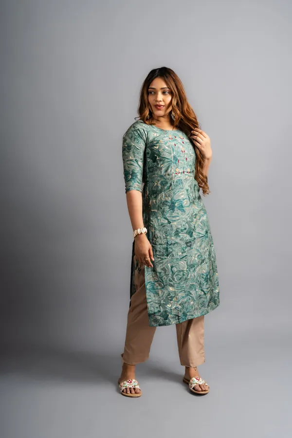 Cotton_Printed_A-Line_Kurta_-_Rama_Green_For_Women