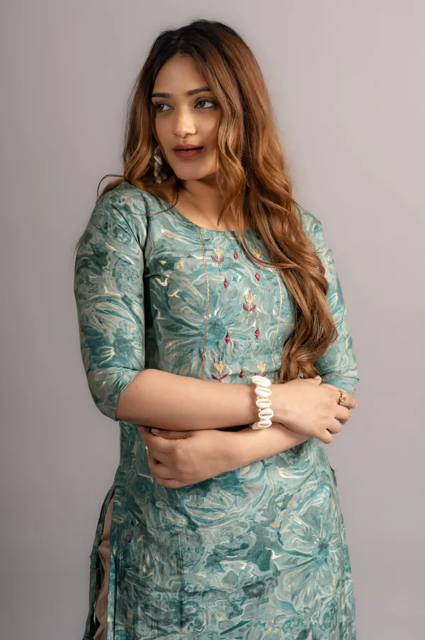 Cotton_Printed_A-Line_Kurta_-_Rama_Green_For_Women