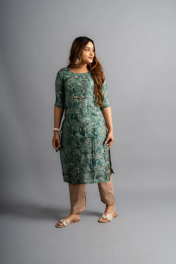 Cotton_Printed_A-Line_Kurta_-_Rama_Green_For_Women
