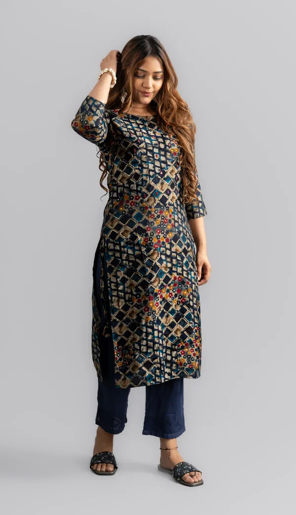Cotton_Printed_A-Line_Kurta_-_Navy_Blue_For_Women
