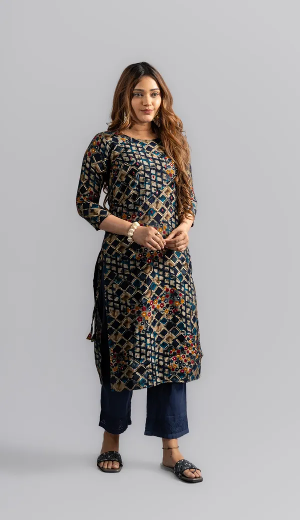 Cotton_Printed_A-Line_Kurta_-_Navy_Blue_For_Women