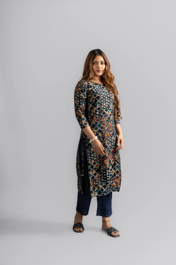 Cotton_Printed_A-Line_Kurta_-_Navy_Blue_For_Women