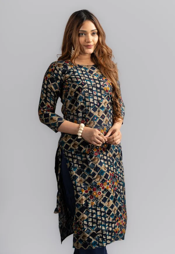 Cotton_Printed_A-Line_Kurta_-_Navy_Blue_For_Women