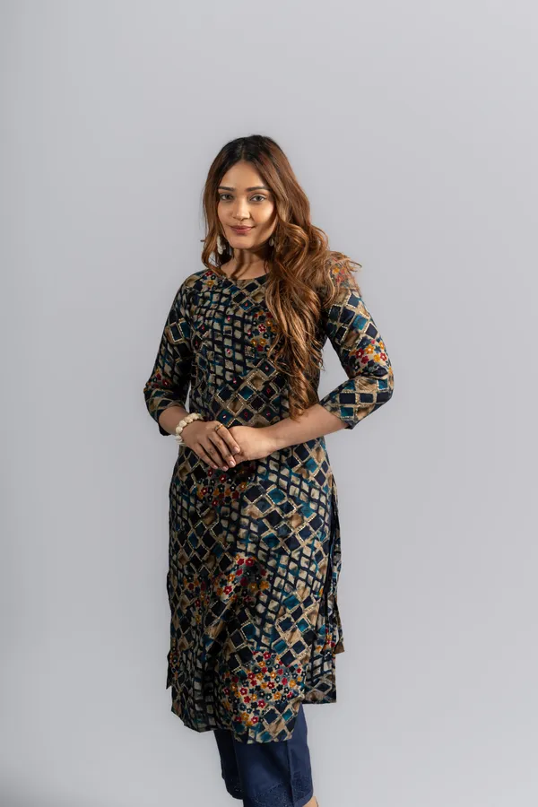 Cotton_Printed_A-Line_Kurta_-_Navy_Blue_For_Women