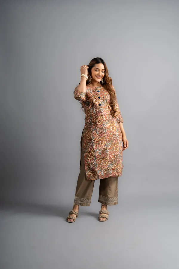 Cotton_Printed_A-Line_Kurta_-Olive_Brown_For_Women