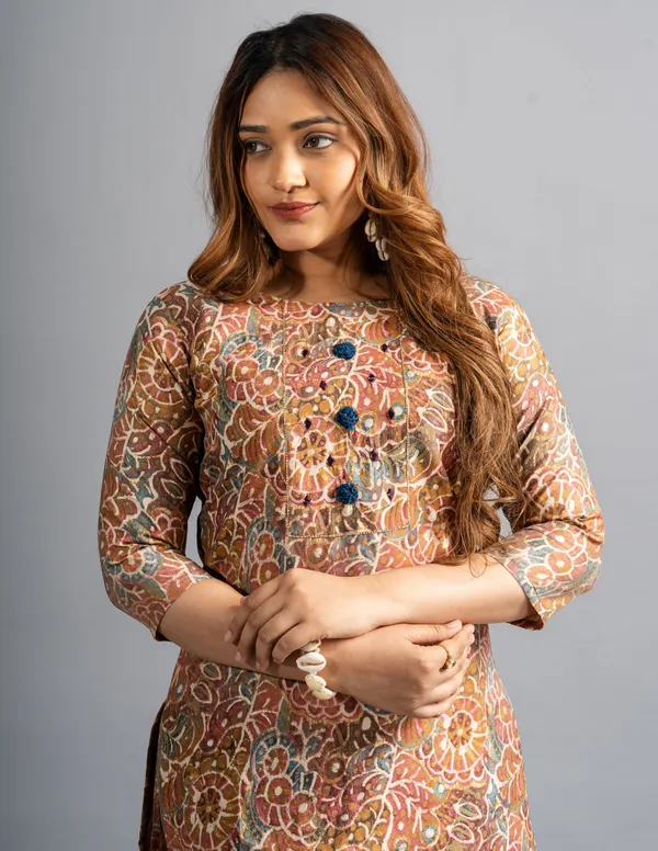 Cotton_Printed_A-Line_Kurta_-Olive_Brown_For_Women