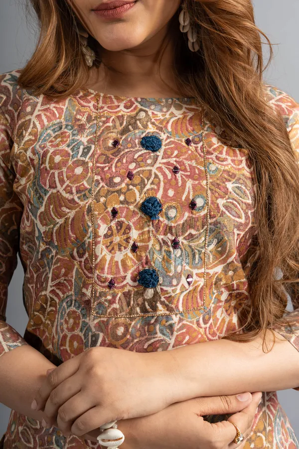 Cotton_Printed_A-Line_Kurta_-Olive_Brown_For_Women