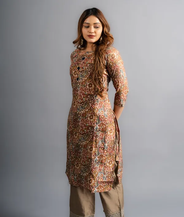 Cotton_Printed_A-Line_Kurta_-Olive_Brown_For_Women