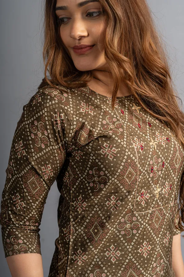 Cotton_Printed_A-Line_Kurta_-_Henna_Green_For_Women