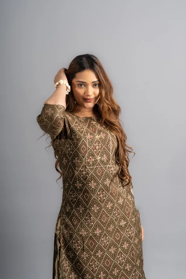 Cotton_Printed_A-Line_Kurta_-_Henna_Green_For_Women