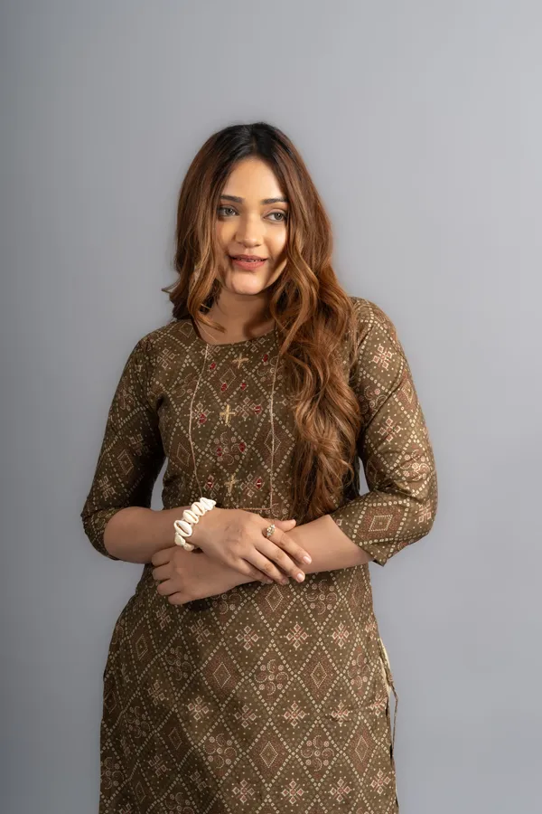 Cotton_Printed_A-Line_Kurta_-_Henna_Green_For_Women