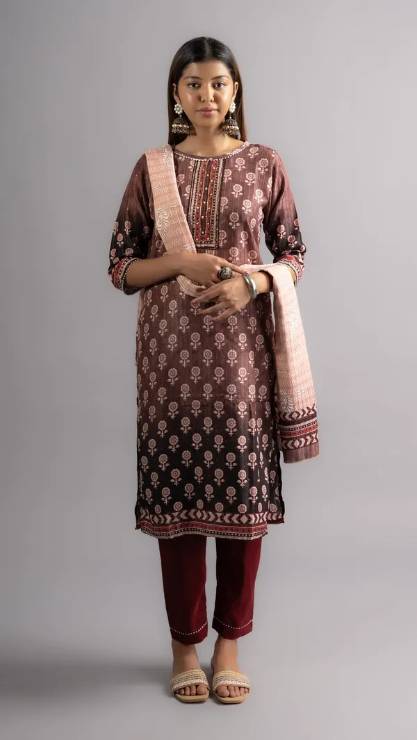 Brown_Ombre_Silk_Floral_Embroidered_Kurta_&_Pant_With_Dupatta_(Set_Of_3)_For_Women