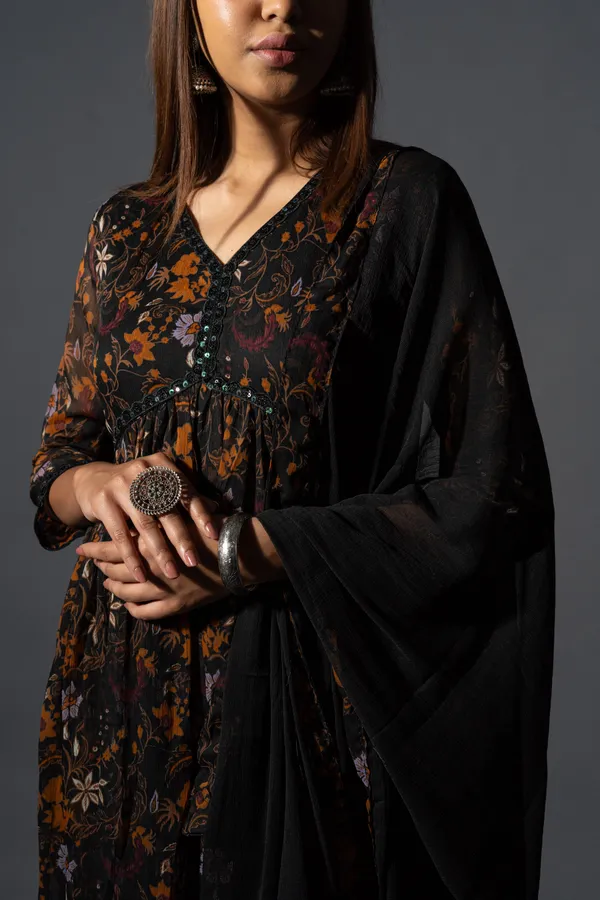 Floral_Printed_Beads_&_Embroidered_Flared_Kurta_With_Pants_&_Dupatta_-_Black_(Set_Of_3)_For_Women