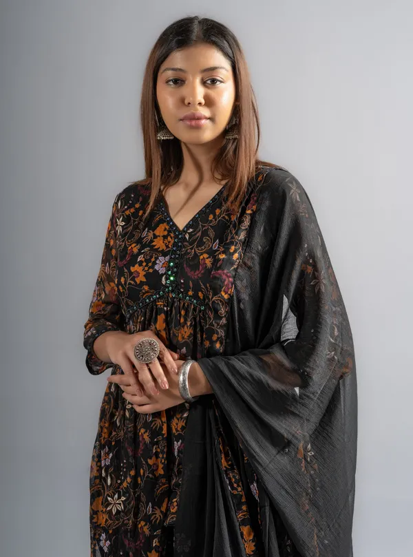 Floral_Printed_Beads_&_Embroidered_Flared_Kurta_With_Pants_&_Dupatta_-_Black_(Set_Of_3)_For_Women