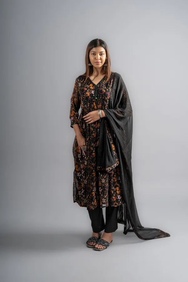 Floral_Printed_Beads_&_Embroidered_Flared_Kurta_With_Pants_&_Dupatta_-_Black_(Set_Of_3)_For_Women