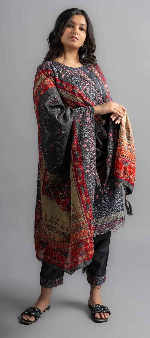 Dark_Grey_Cotton_Embroidered_Kurta_Pants_With_Dupatta_(Set_Of_3)_For_Women