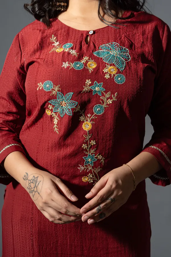 Red_Floral_Embroidered_Kurta_Pants_With_Dupatta_(Set_Of_3)_For_Women