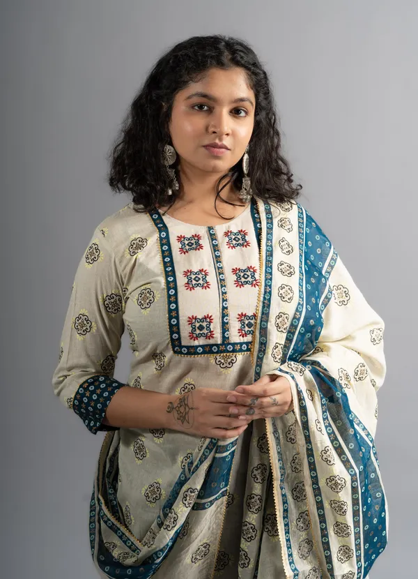 Cotton_Block_Printed_Kurta_Pant_&_Dupatta_(Set_Of_3)_For_Women