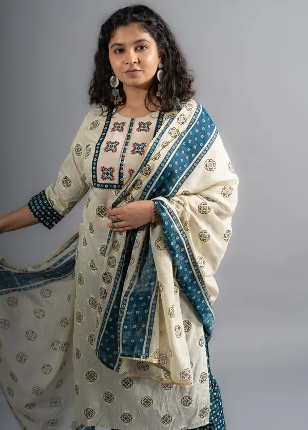Cotton_Block_Printed_Kurta_Pant_&_Dupatta_(Set_Of_3)_For_Women