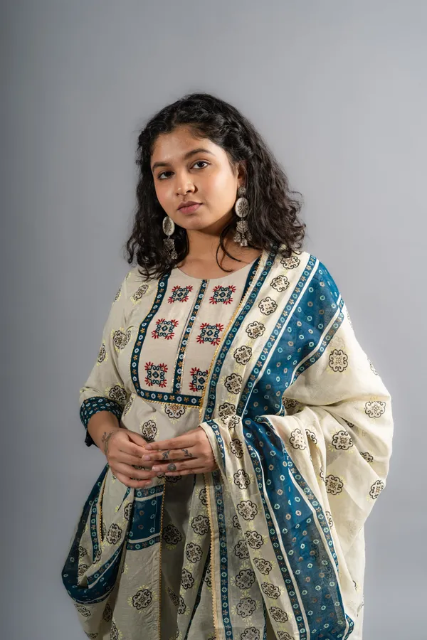 Cotton_Block_Printed_Kurta_Pant_&_Dupatta_(Set_Of_3)_For_Women