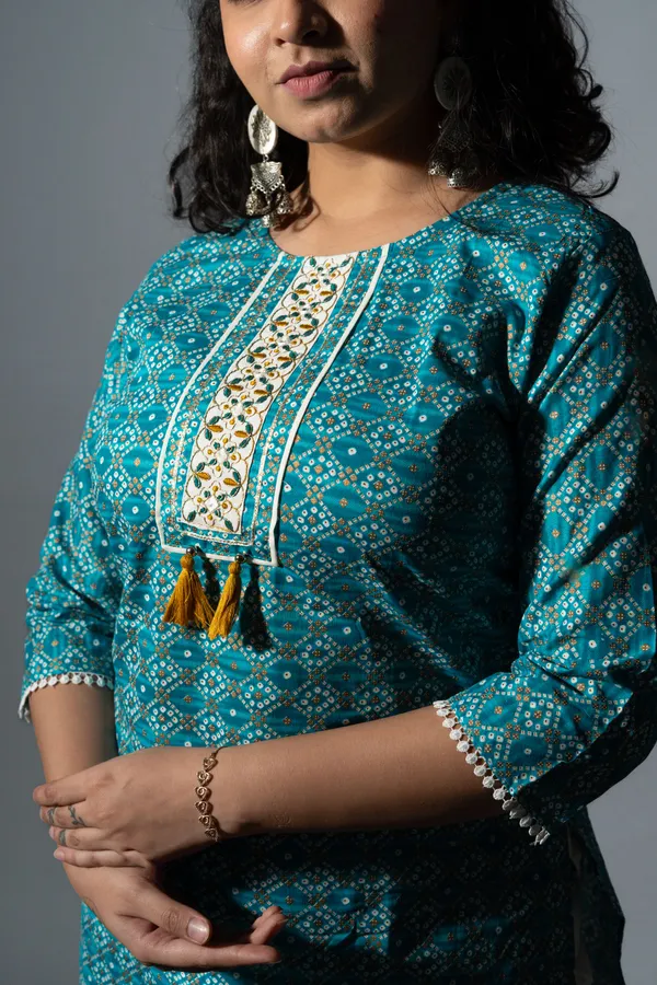 Turquoise_Blue_Cotton_Printed_Kurta_Pants_With_Dupatta_(Set_Of_3)_For_Women