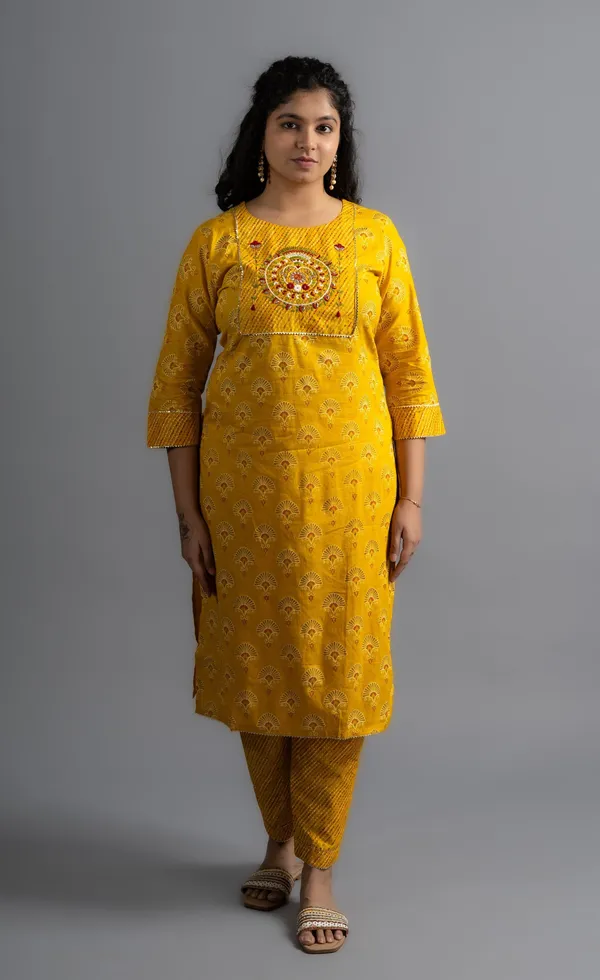 Yellow_Cotton_Printed_Kurta_Pants_With_Dupatta_(Set_Of_3)_For_Women