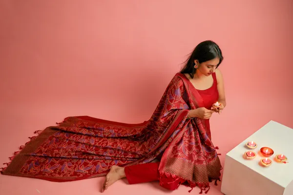 Maroon_Shoulder_Straps_Kurta_Pant_With_Kalamkari_Dupatta_For_Women