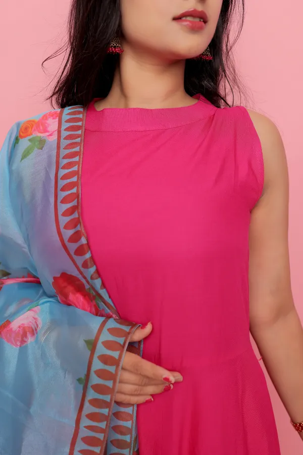 Pink_Solid_Cotton_Rayon_Kurta_&_Pants_With_Organza_Dupatta_For_Women