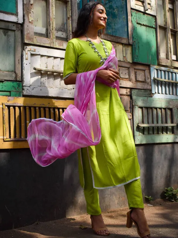 Lime_Green_Leheriya_Kurta_Suit_Set_For_Women