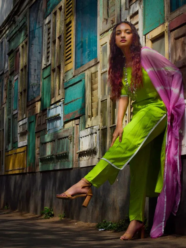 Lime_Green_Leheriya_Kurta_Suit_Set_For_Women