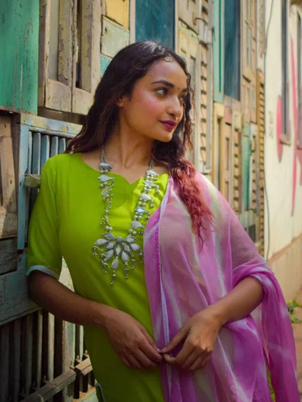 Lime_Green_Leheriya_Kurta_Suit_Set_For_Women