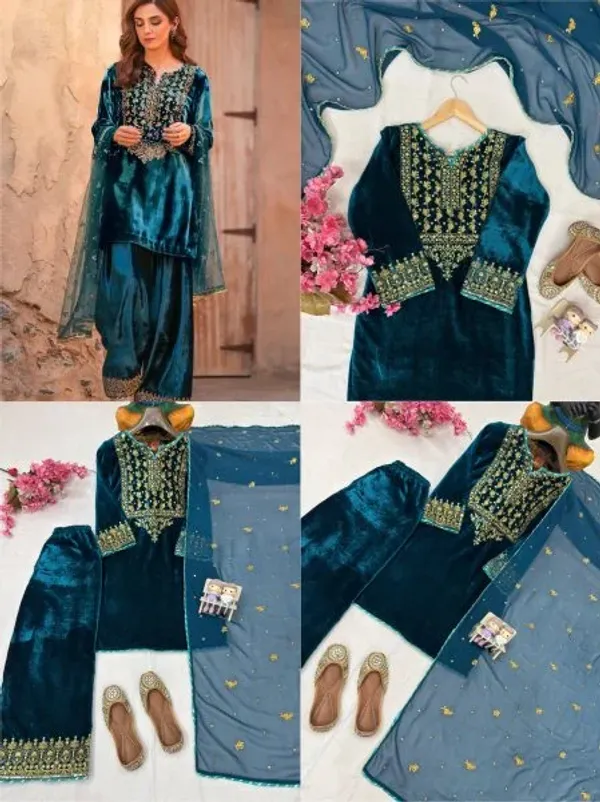 Noor-e-Teal_Luxe_Velvet_Kurta_Set