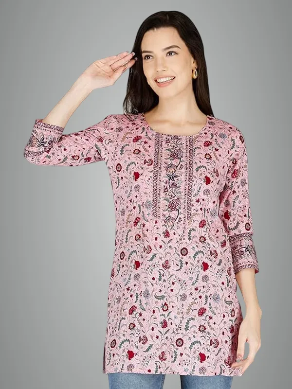 Pink_Rayon_Cotton_Blend_Short_Kurti_For_Women