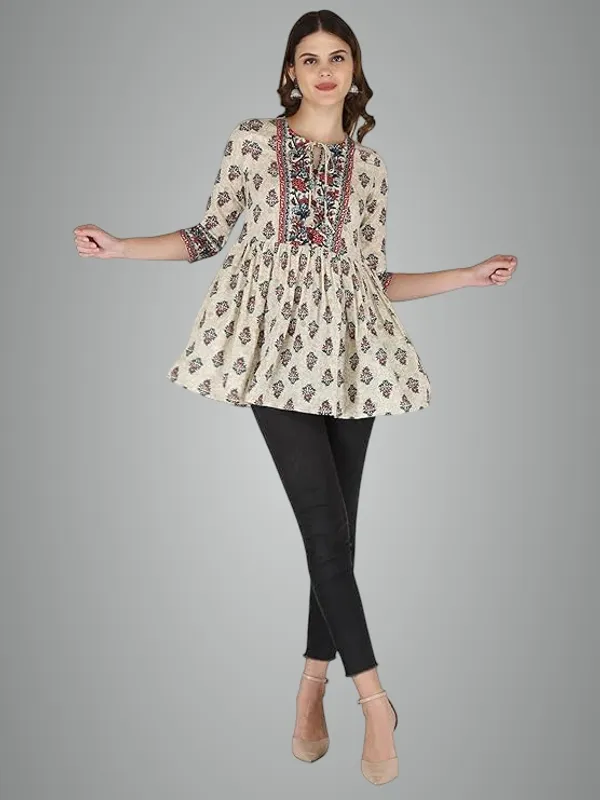 Cream_Rayon_Cotton_Blend_Top_For_Women