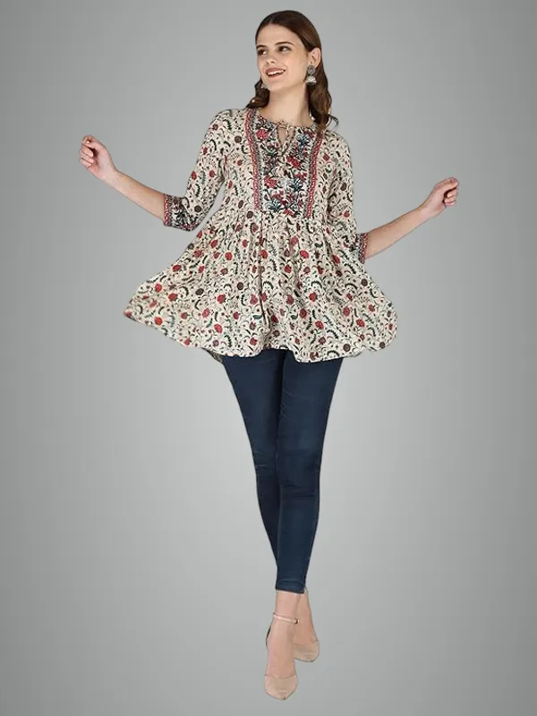 Cream_Rayon_Cotton_Blend_Top_For_Women